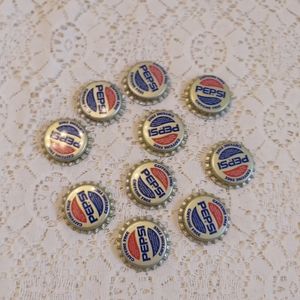 10 Soda Bottle Caps Pepsi Caffeine Free Metal Caps for Crafting or Collecting